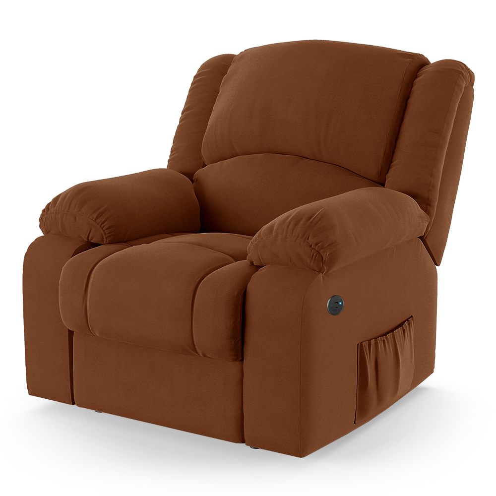 Poltrona do Papai Reclinável Pietra Power Elétrica USB FH9 Veludo Terracota - Mpozenato