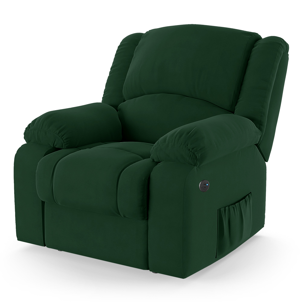 Poltrona do Papai Reclinável Pietra Power Elétrica USB FH9 Veludo Verde - Mpozenato