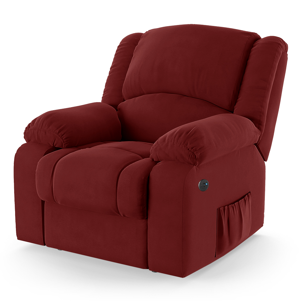Poltrona do Papai Reclinável Pietra Power Elétrica USB FH9 Veludo Vermelho - Mpozenato