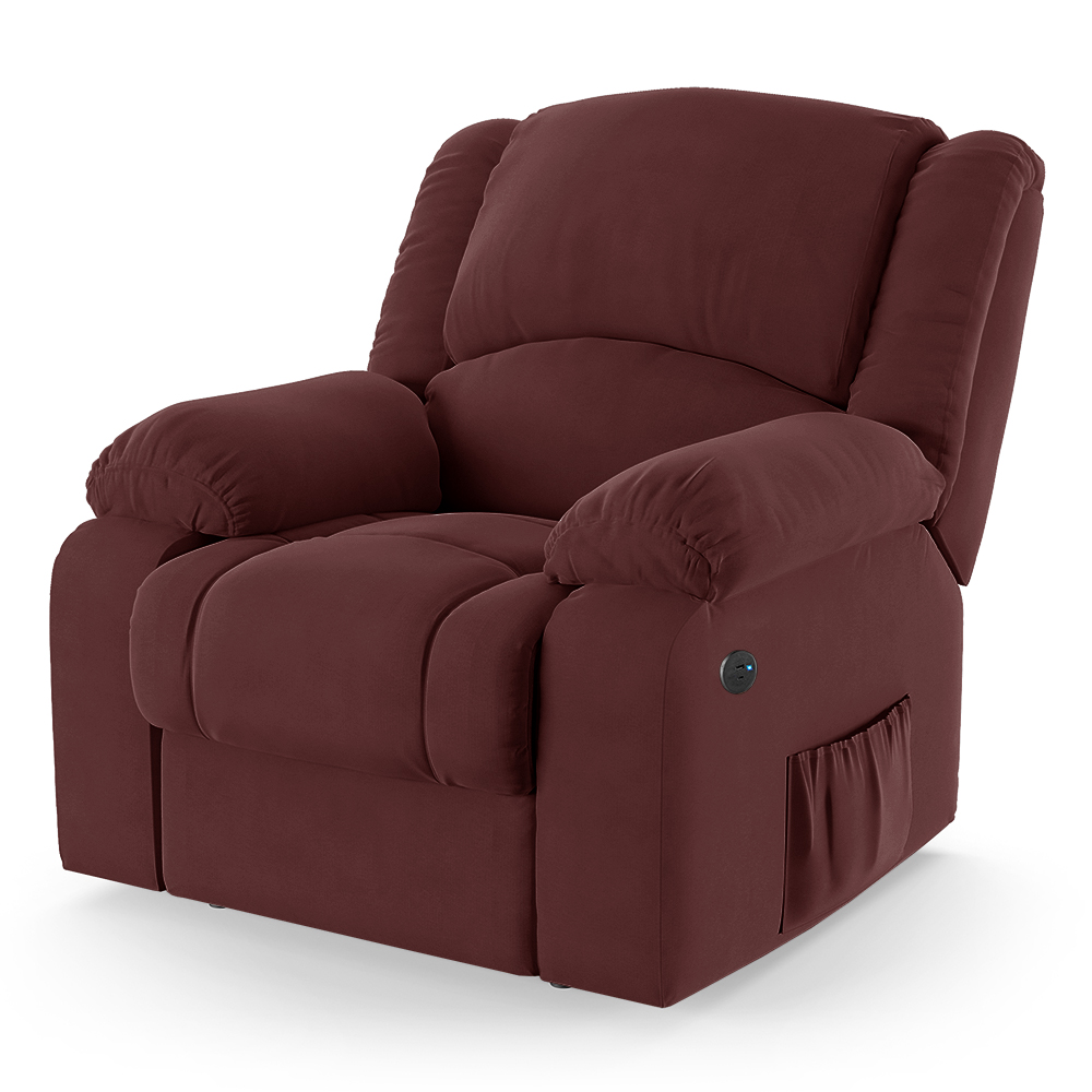 Poltrona do Papai Reclinável Pietra Power Elétrica USB FH9 Veludo Vinho - Mpozenato