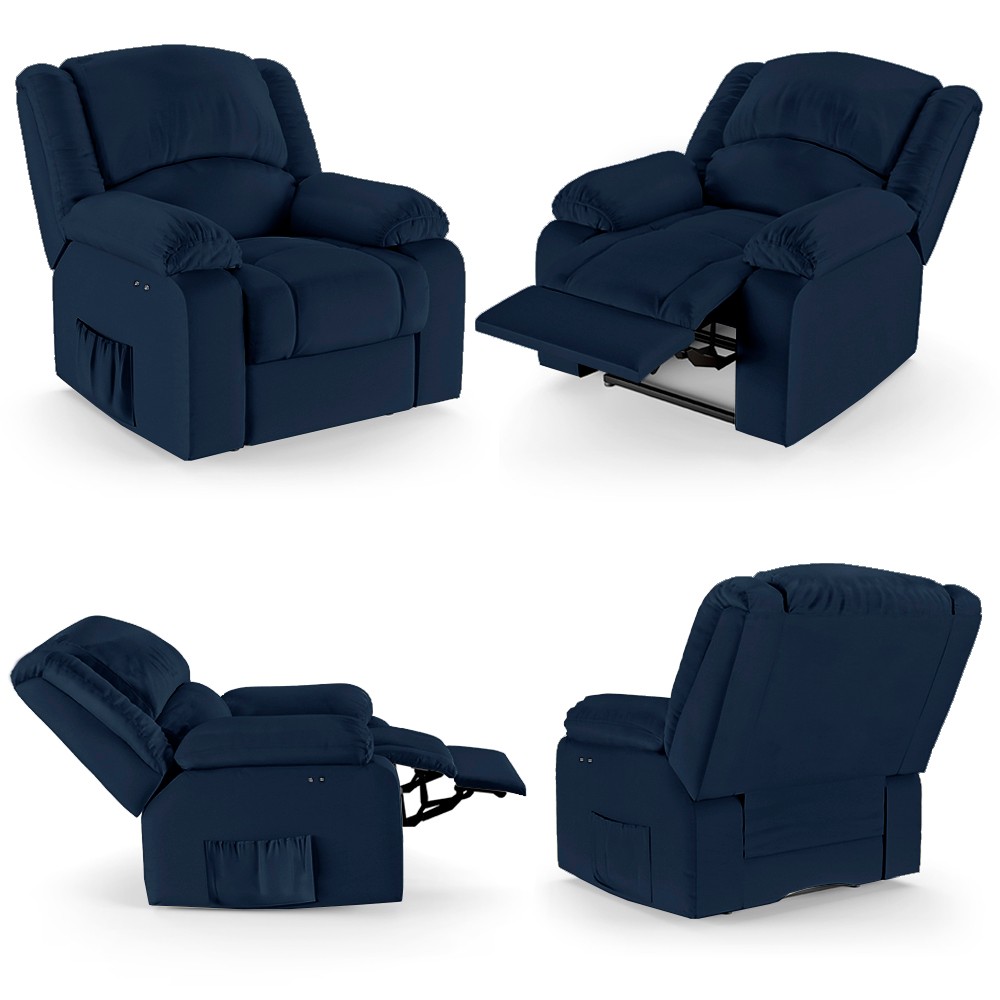 Poltrona do Papai Reclinável Pietra Power Touch FH9 PU Azul - Mpozenato