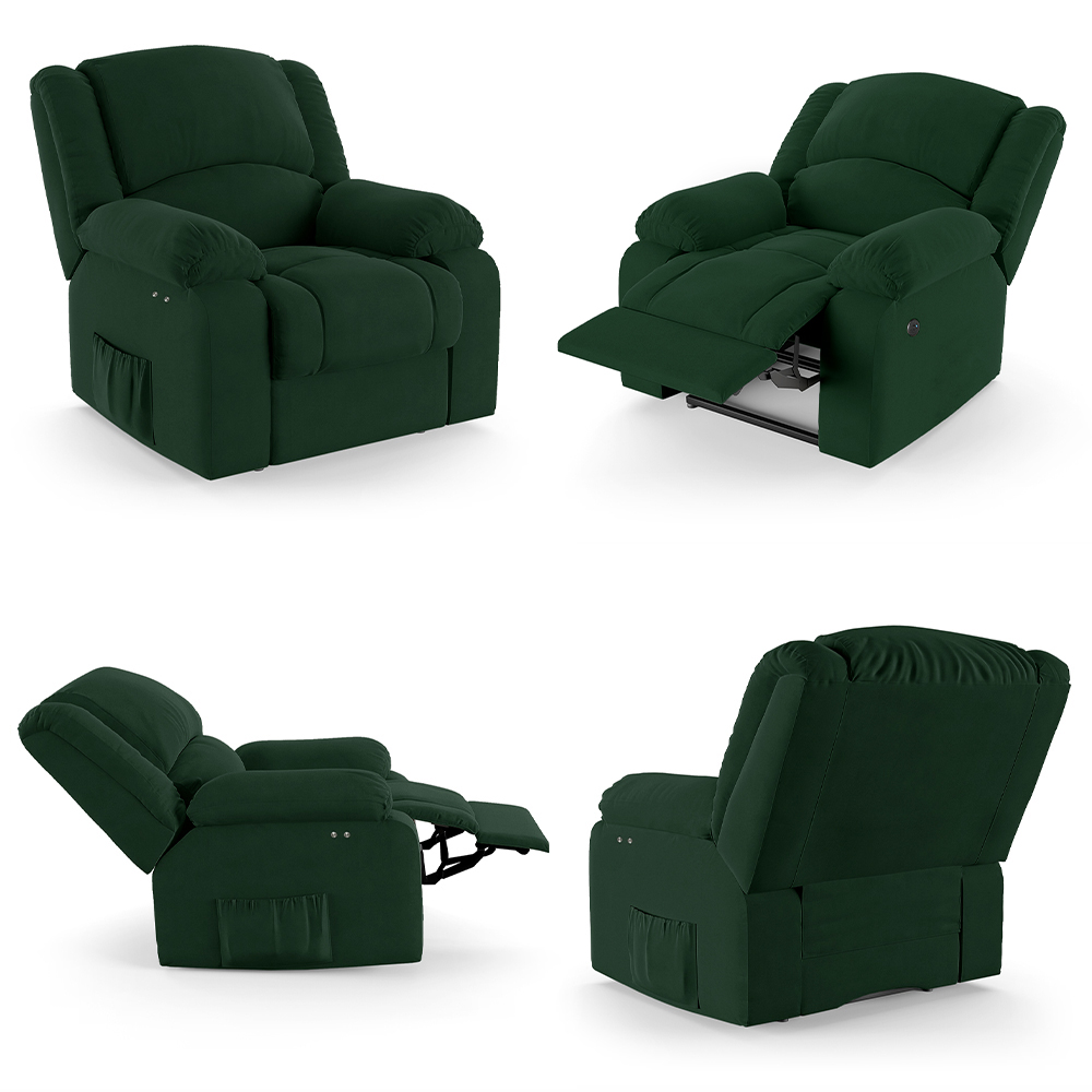 Poltrona do Papai Reclinável Pietra Power Touch USB FH9 Veludo Verde - Mpozenato