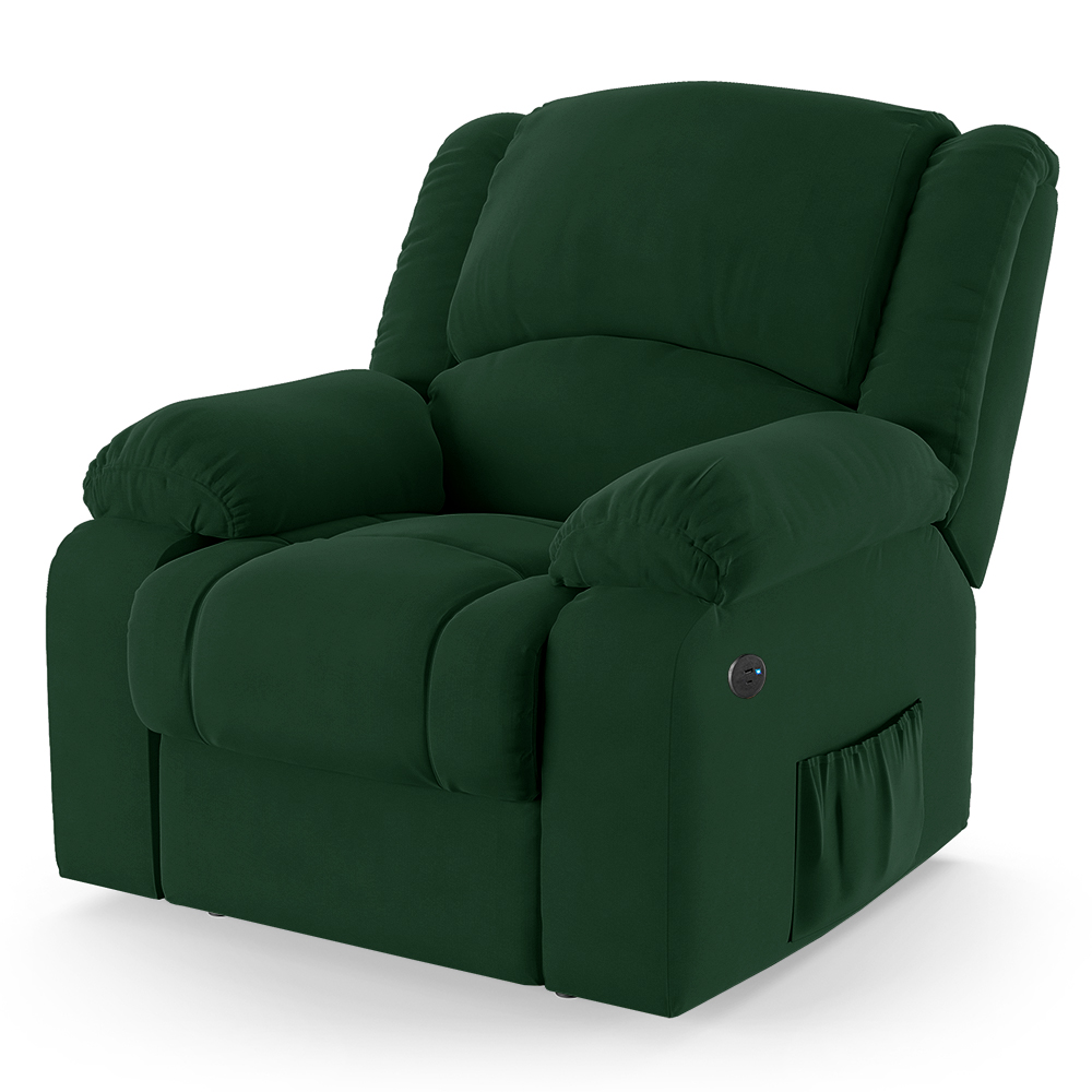 Poltrona do Papai Reclinável Pietra Power Touch USB FH9 Veludo Verde - Mpozenato