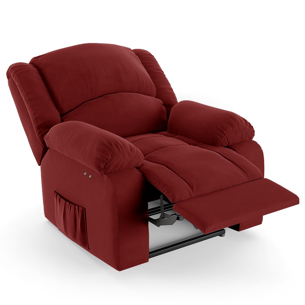 Poltrona do Papai Reclinável Pietra Power Touch USB FH9 Veludo Vermelho - Mpozenato