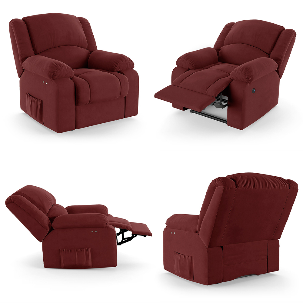 Poltrona do Papai Reclinável Pietra Power Touch USB FH9 Veludo Vermelho - Mpozenato