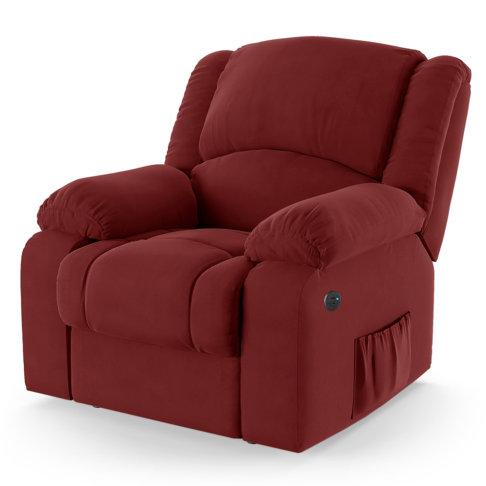 Poltrona do Papai Reclinável Pietra Power Touch USB FH9 Veludo Vermelho - Mpozenato