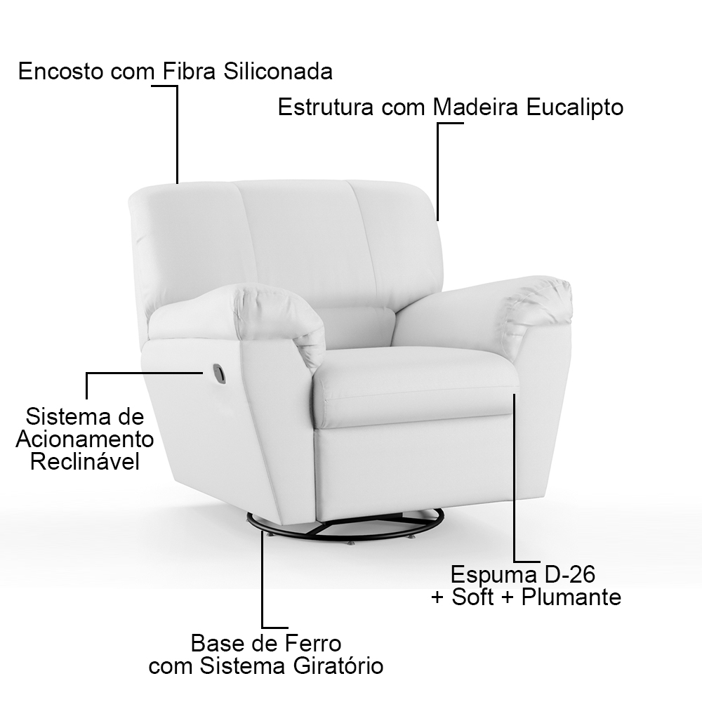 Poltrona do Papai Reclinável Retrátil Taty D05 Corano Branco - Mpozenato