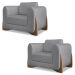 Poltrona para Sala Base de Madeira Kit 2 Izzy S06 Linho Cinza - Mpozenato