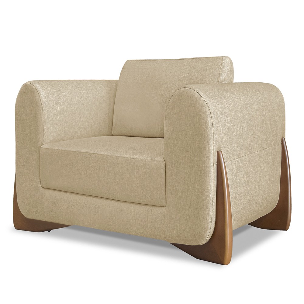Poltrona para Sala Base de Madeira Kit 2 Izzy S06 Linho Dourado - Mpozenato