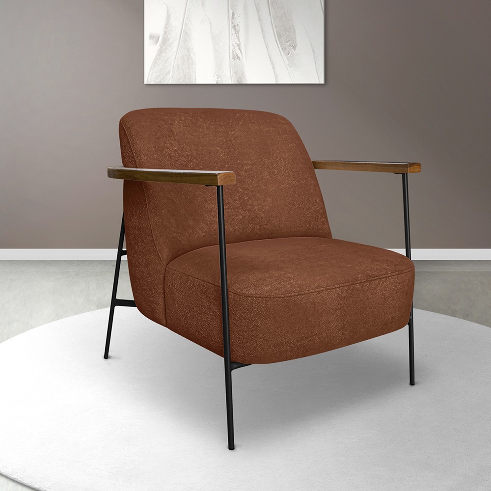 Poltrona para Sala Pés Metálicos Ellen S06 Boucle Terracota - Mpozenato