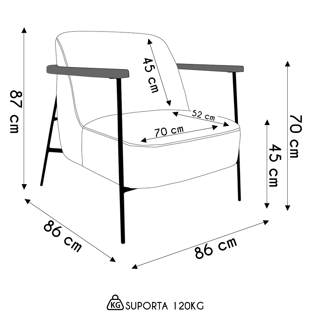 Poltrona para Sala Pés Metálicos Ellen S06 Boucle Terracota - Mpozenato