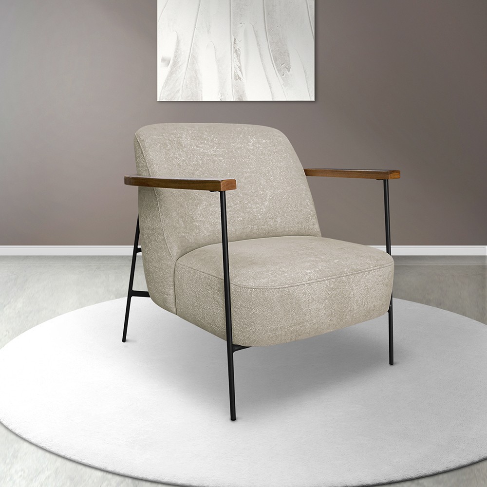 Poltrona para Sala Pés Metálicos Kit 2 Ellen S06 Boucle Bege - Mpozenato