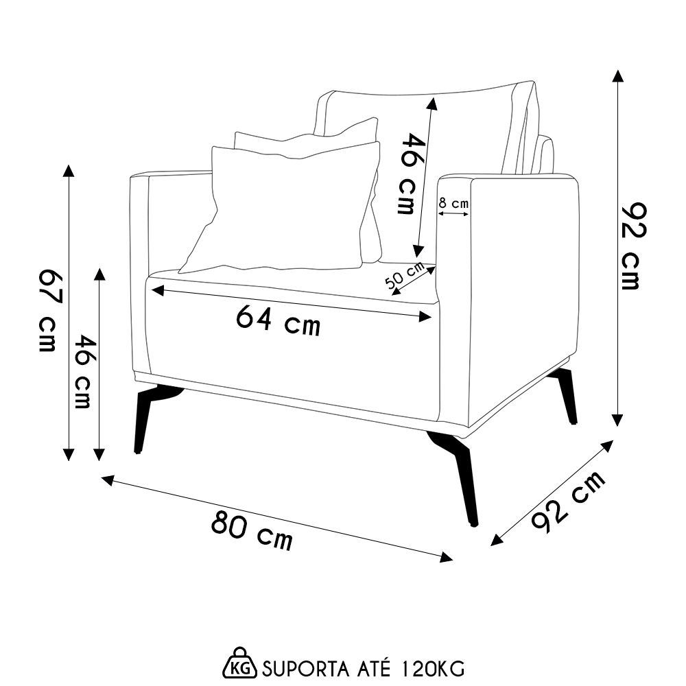 Poltrona para Sala Pés de Metal Vecchia S06 Linho Areia - Mpozenato