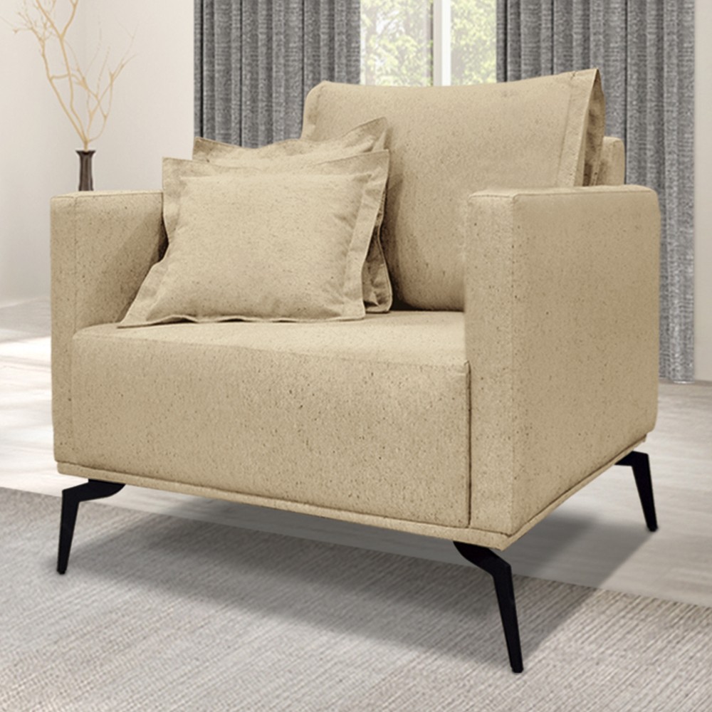 Poltrona para Sala Pés de Metal Vecchia S06 Linho Dourado - Mpozenato