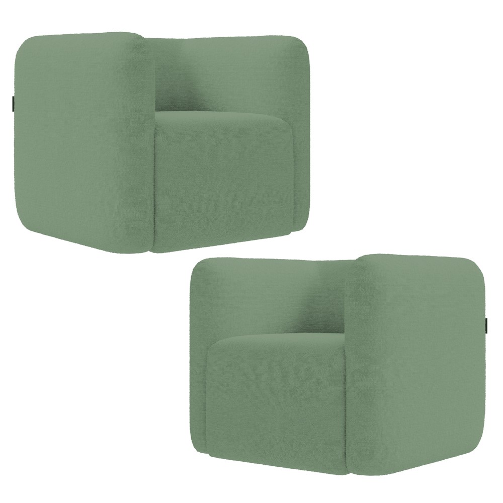 Poltrona para Sala de Estar Decorativa Kit com 2 Maggie K04 Bouclê Verde - Mpozenato
