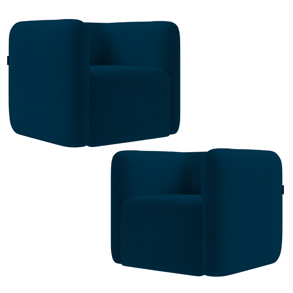 Poltrona para Sala de Estar Decorativa Kit com 2 Maggie K04 Veludo Azul Marinho - Mpozenato