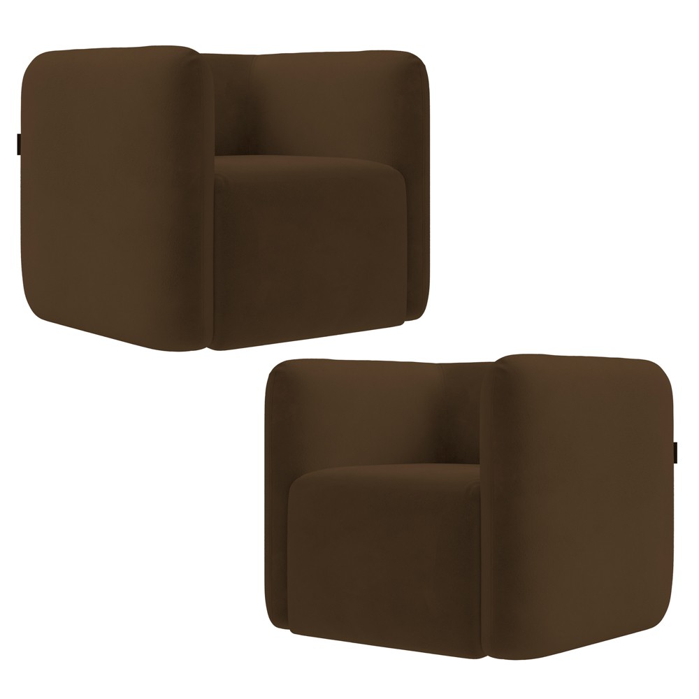 Poltrona para Sala de Estar Decorativa Kit com 2 Maggie K04 Veludo Marrom - Mpozenato