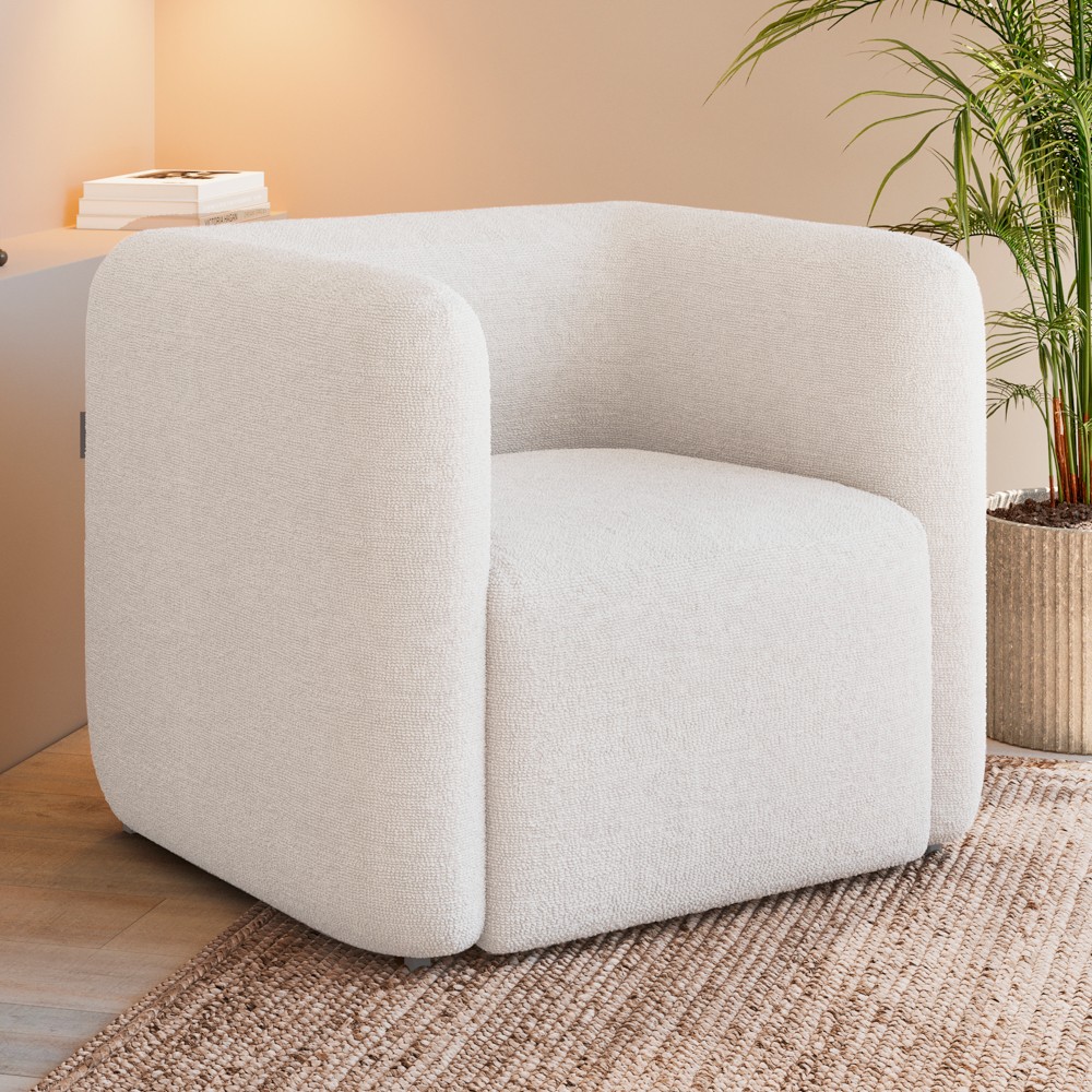 Poltrona para Sala de Estar Decorativa Quadrada Maggie K04 Bouclê Bege - Mpozenato