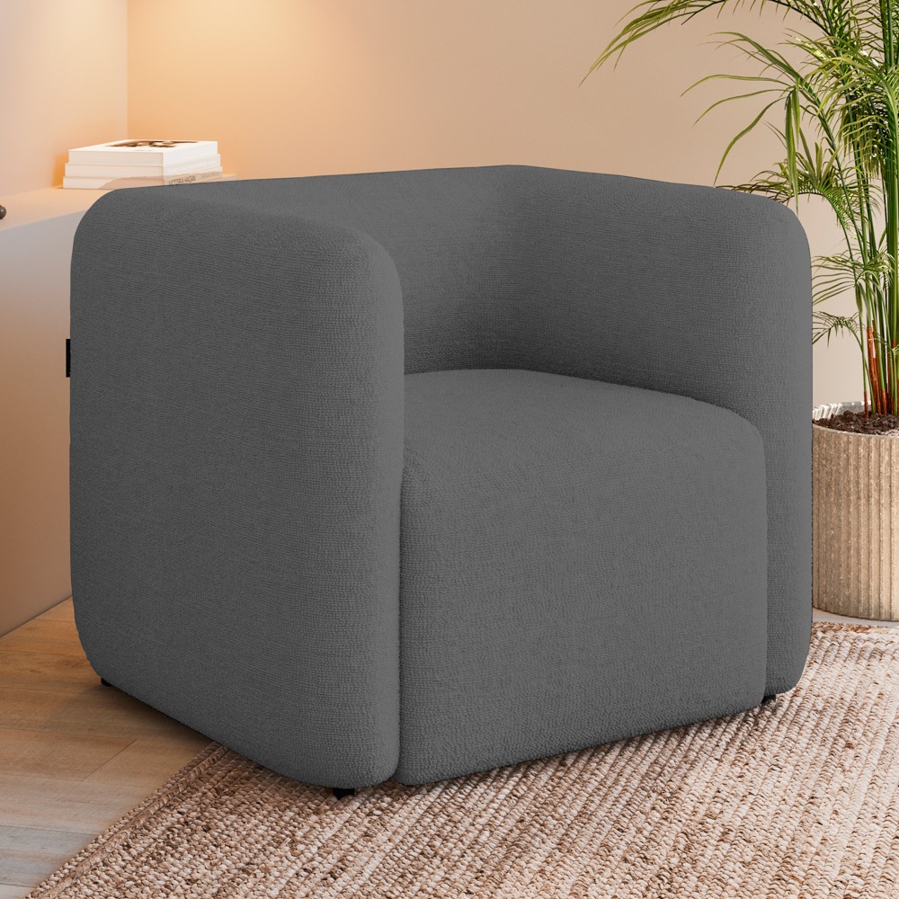 Poltrona para Sala de Estar Decorativa Quadrada Maggie K04 Bouclê Cinza - Mpozenato