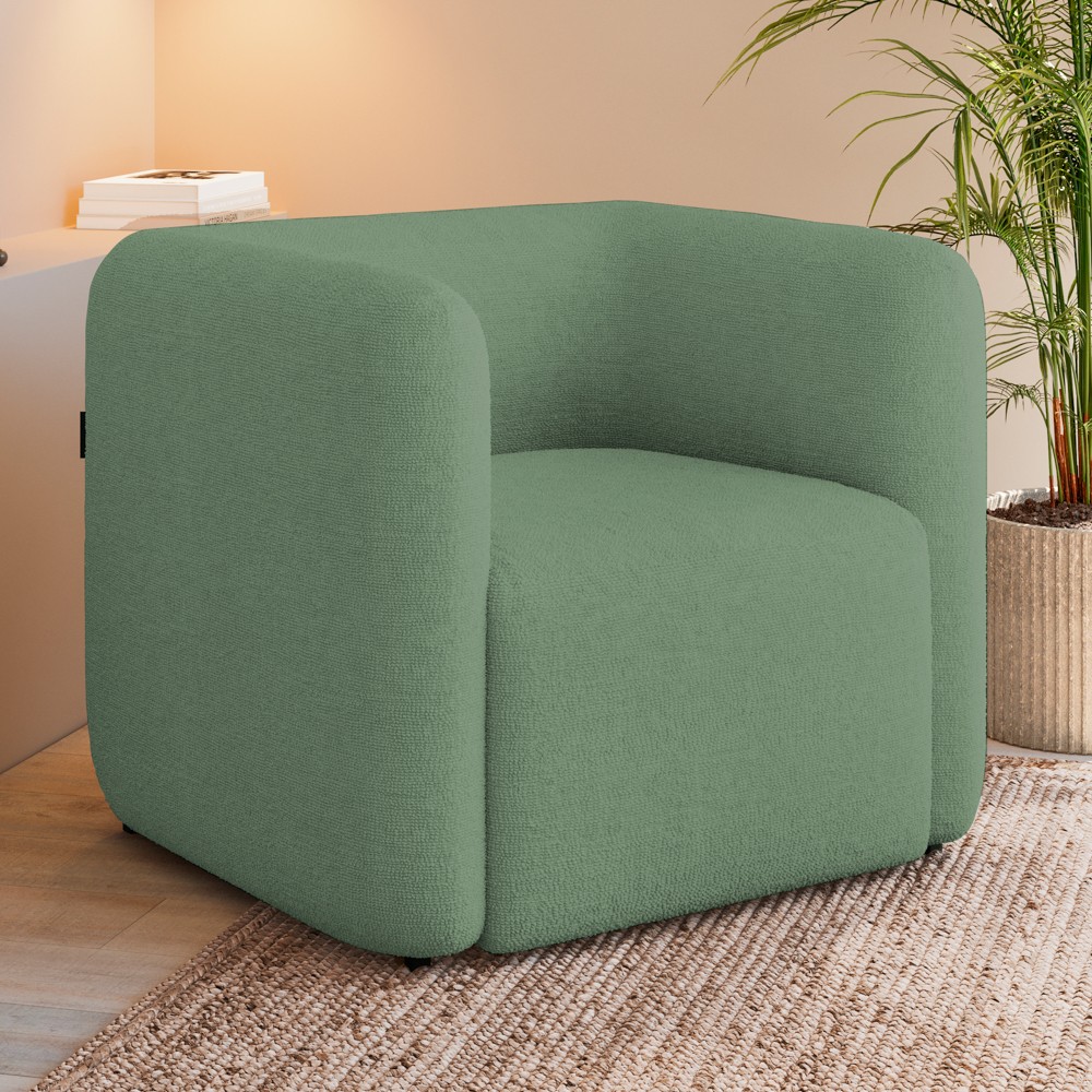 Poltrona para Sala de Estar Decorativa Quadrada Maggie K04 Bouclê Verde - Mpozenato