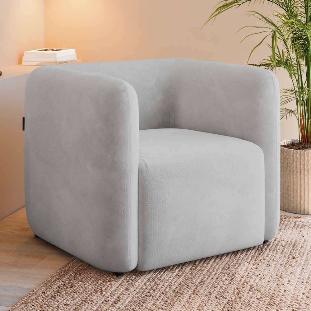 Poltrona para Sala de Estar Decorativa Quadrada Maggie K04 Veludo Cinza - Mpozenato