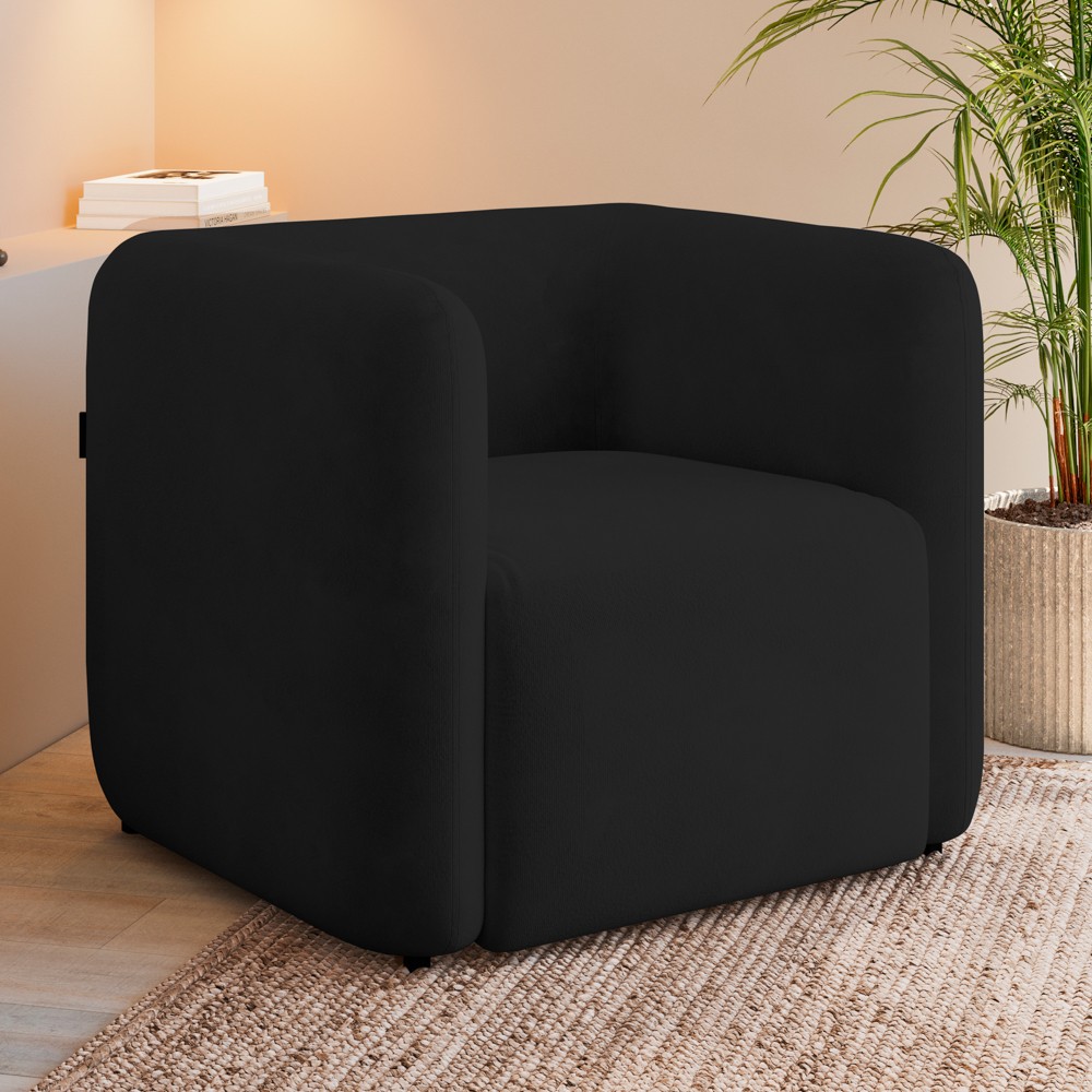 Poltrona para Sala de Estar Decorativa Quadrada Maggie K04 Veludo Preto - Mpozenato