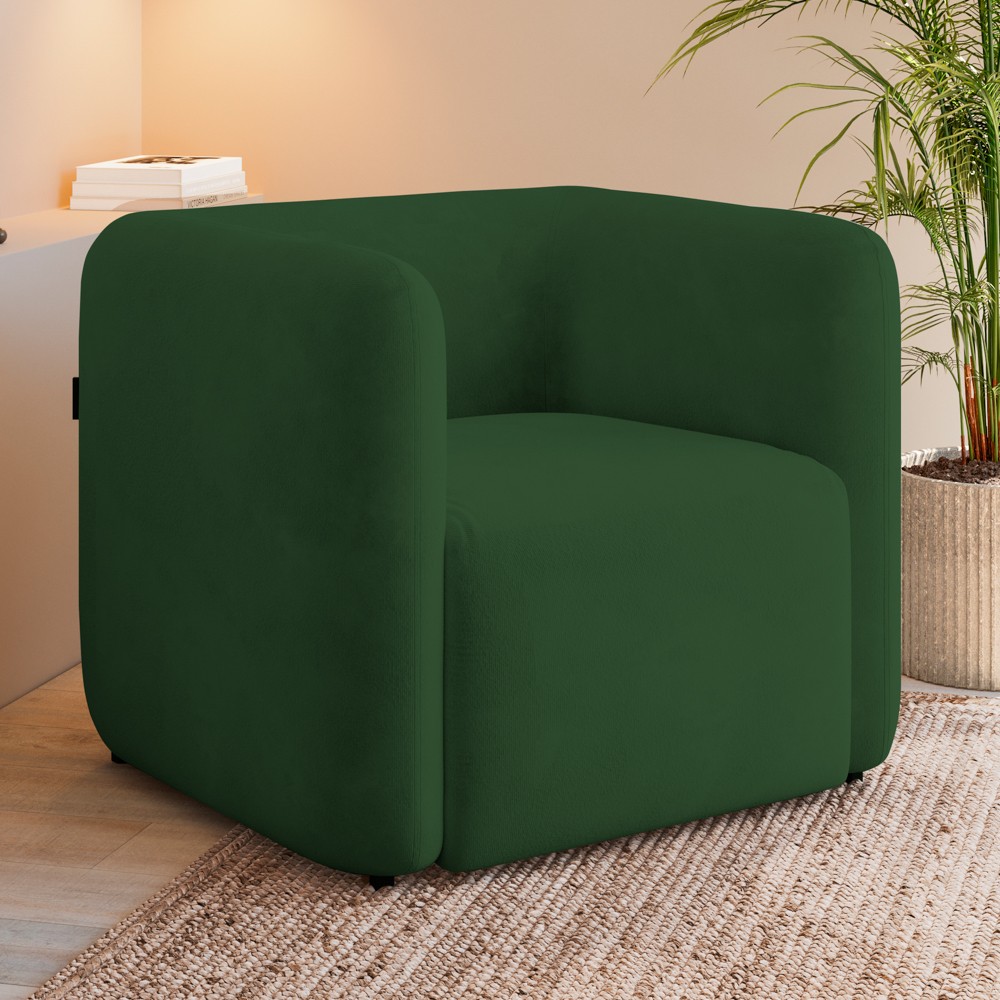 Poltrona para Sala de Estar Decorativa Quadrada Maggie K04 Veludo Verde - Mpozenato