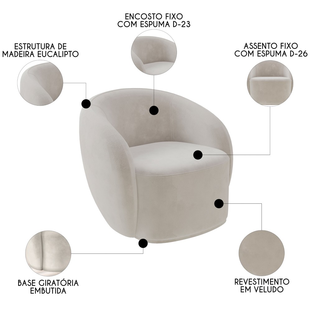 Poltrona para Sala de Estar Orgânica Kit com 2 Garbin K04 Veludo Bege - Mpozenato