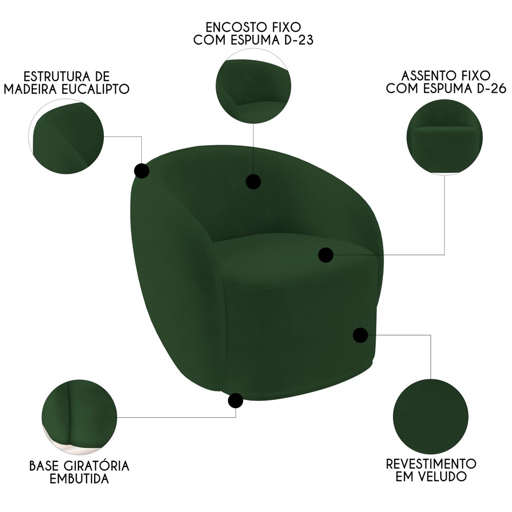 Poltrona para Sala de Estar Orgânica Kit com 2 Garbin K04 Veludo Verde - Mpozenato