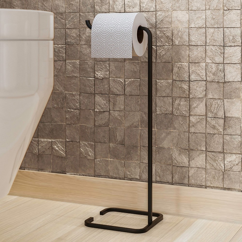 Porta Papel Higiênico de Chão Luxe em Aço D09 Preto - Mpozenato