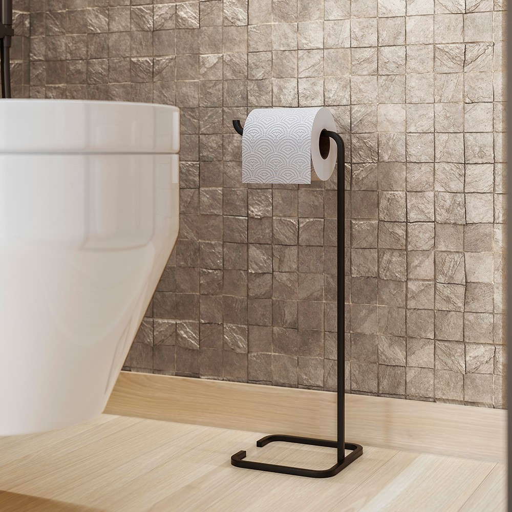 Porta Papel Higiênico de Chão Luxe em Aço D09 Preto - Mpozenato