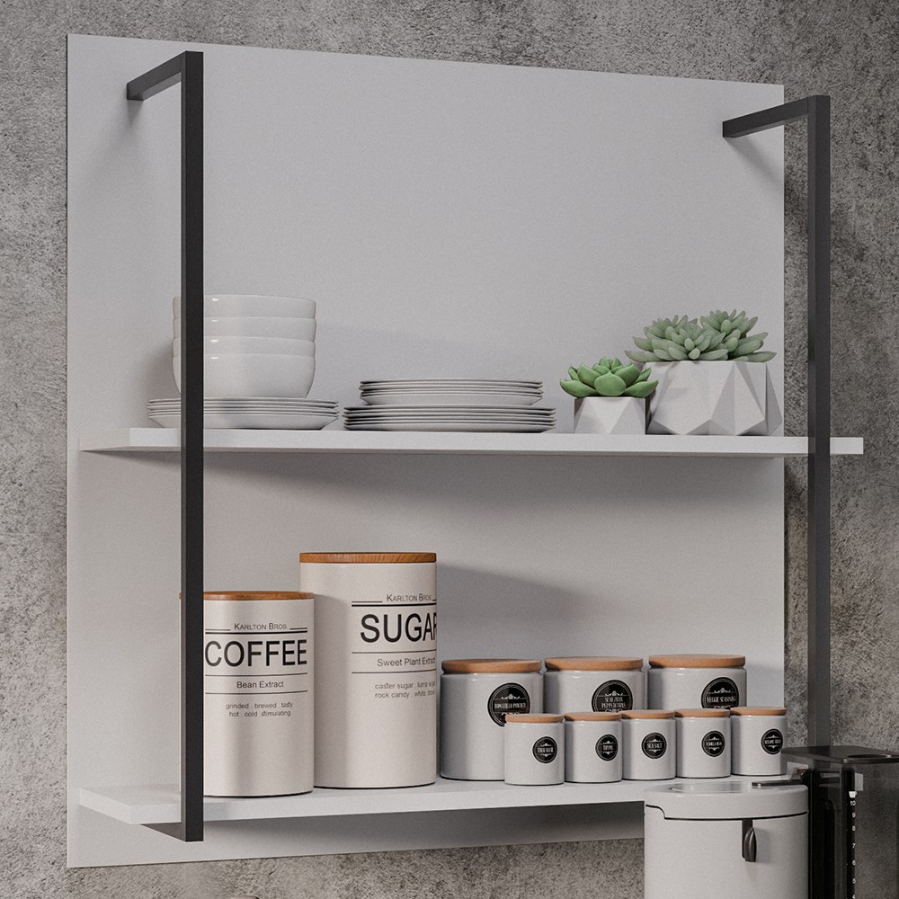 Prateleira Industrial Cozinha Dupla com Painel Flora M24 Branco - Mpozenato