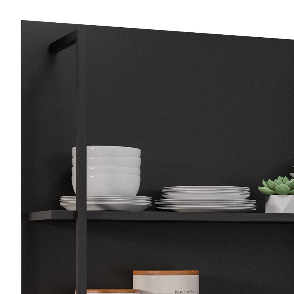 Prateleira Industrial Cozinha Dupla com Painel Flora M24 Preto - Mpozenato