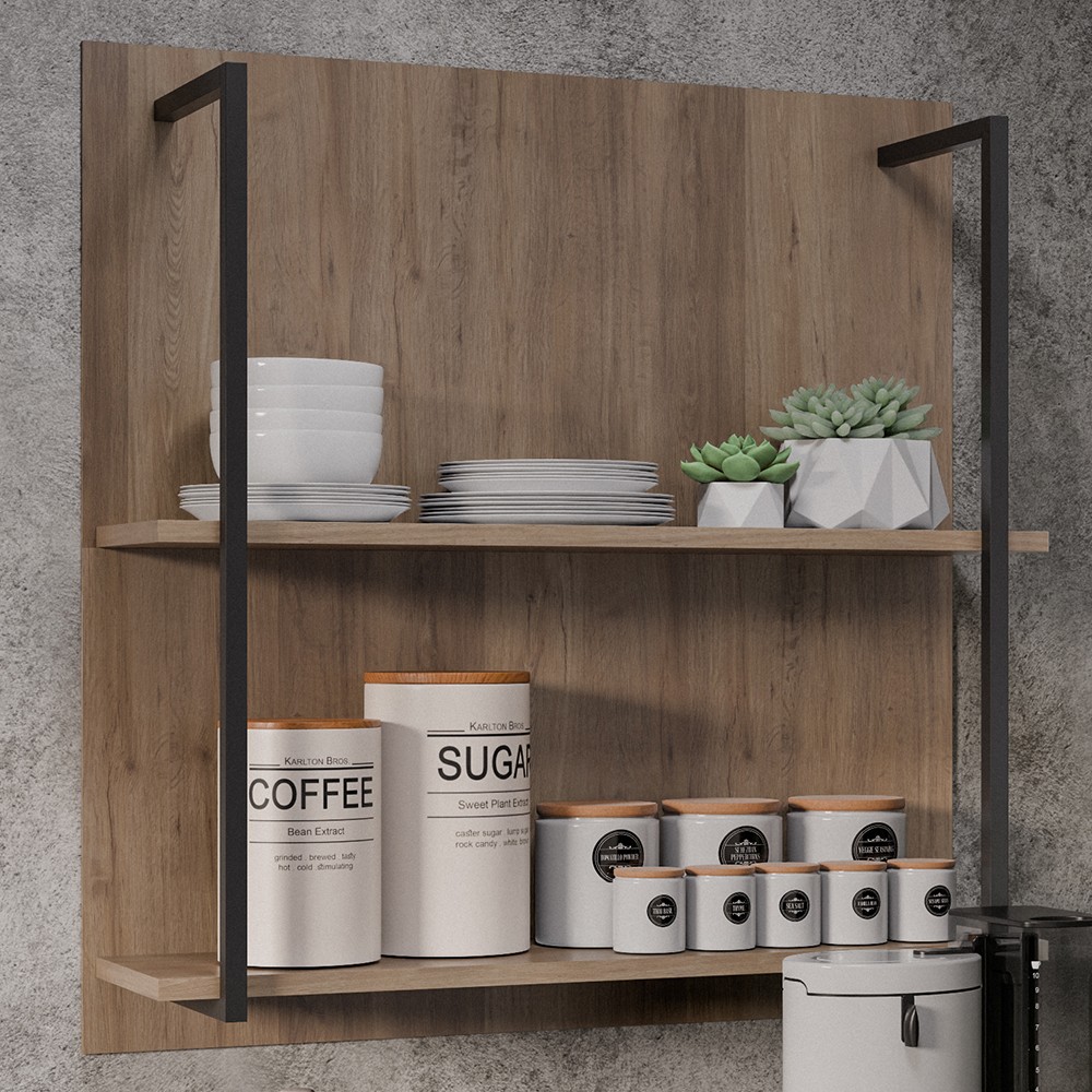 Prateleira Industrial Cozinha Dupla com Painel Flora Z34 Freijó - Mpozenato