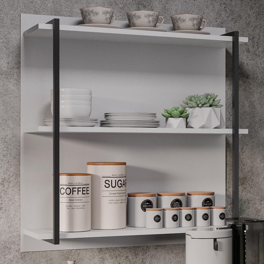 Prateleira Industrial Cozinha Tripla com Painel Flora M24 Branco - Mpozenato