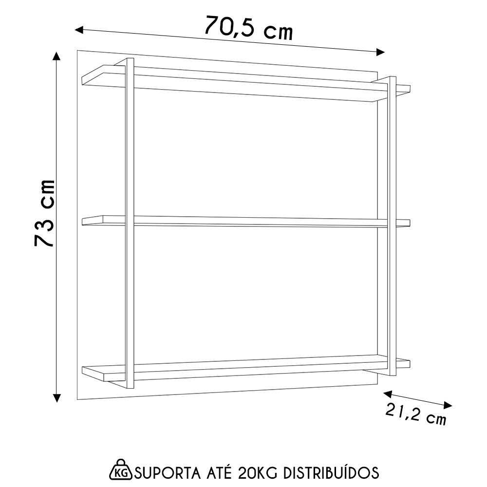 Prateleira Industrial Cozinha Tripla com Painel Flora M24 Preto - Mpozenato