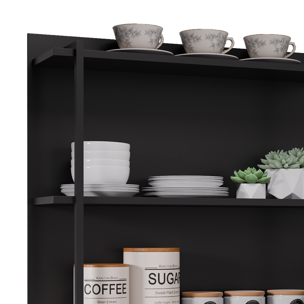 Prateleira Industrial Cozinha Tripla com Painel Flora M24 Preto - Mpozenato