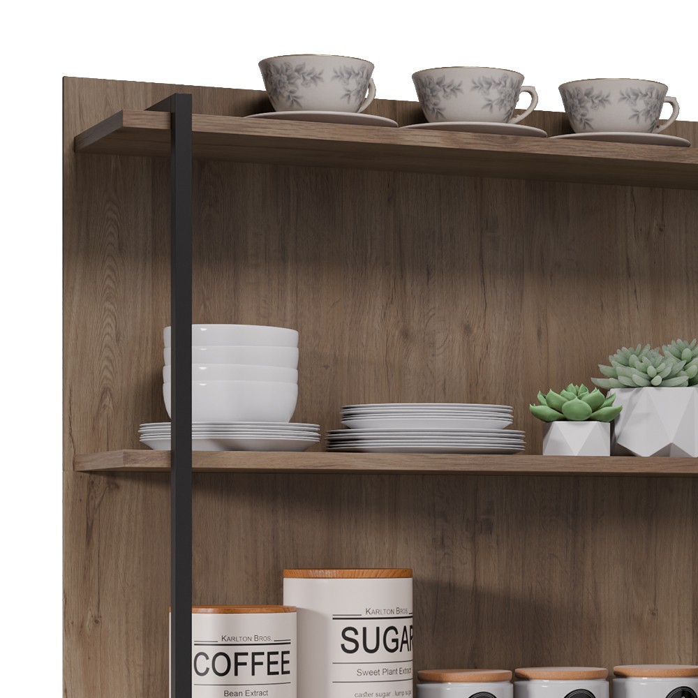 Prateleira Industrial Cozinha Tripla com Painel Flora Z34 Freijó - Mpozenato