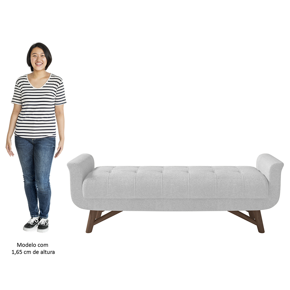 Puff Recamier Calçadeira 140cm Base Madeira Neville P02 Bouclé Branco - Mpozenato