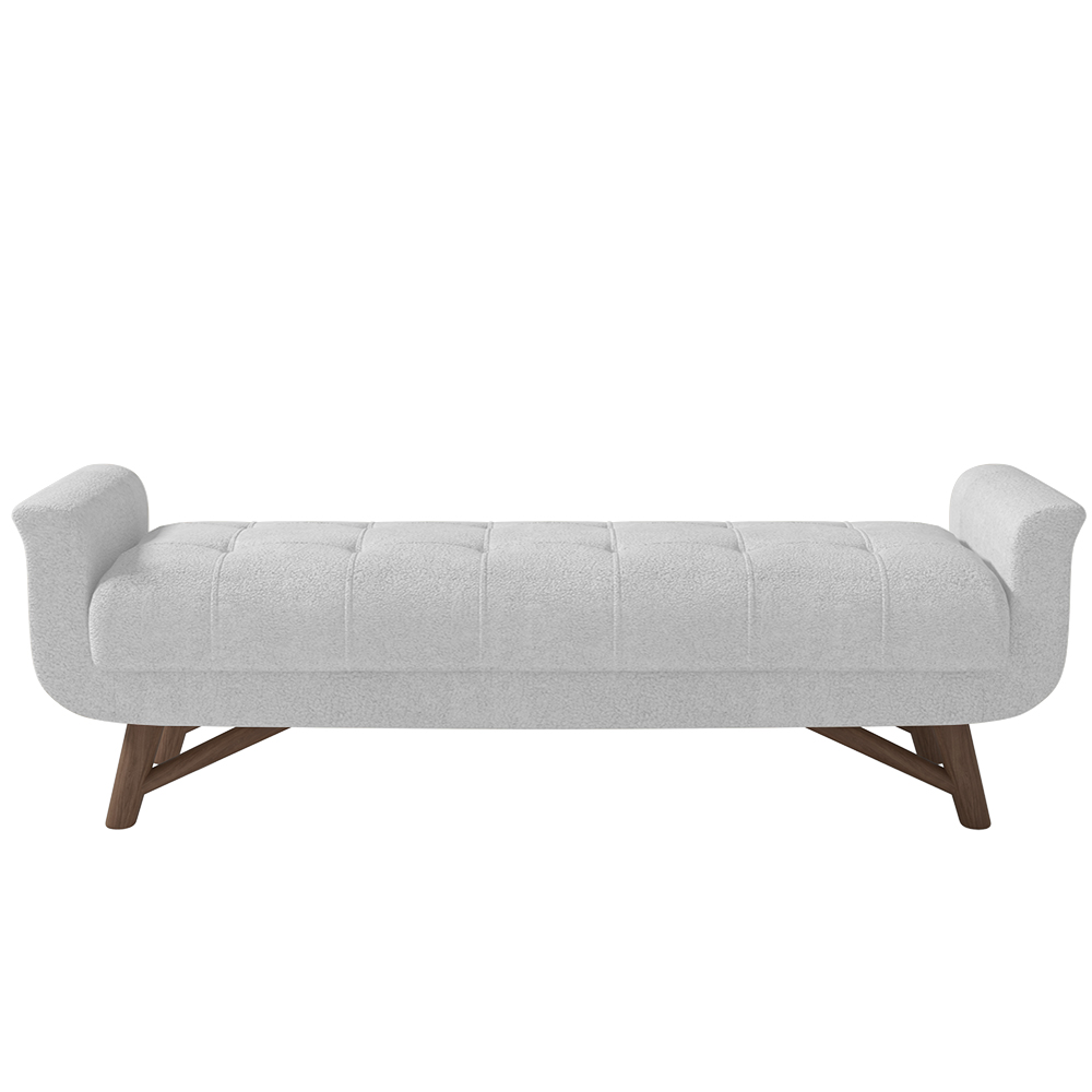 Puff Recamier Calçadeira 140cm Base Madeira Neville P02 Bouclé Branco - Mpozenato