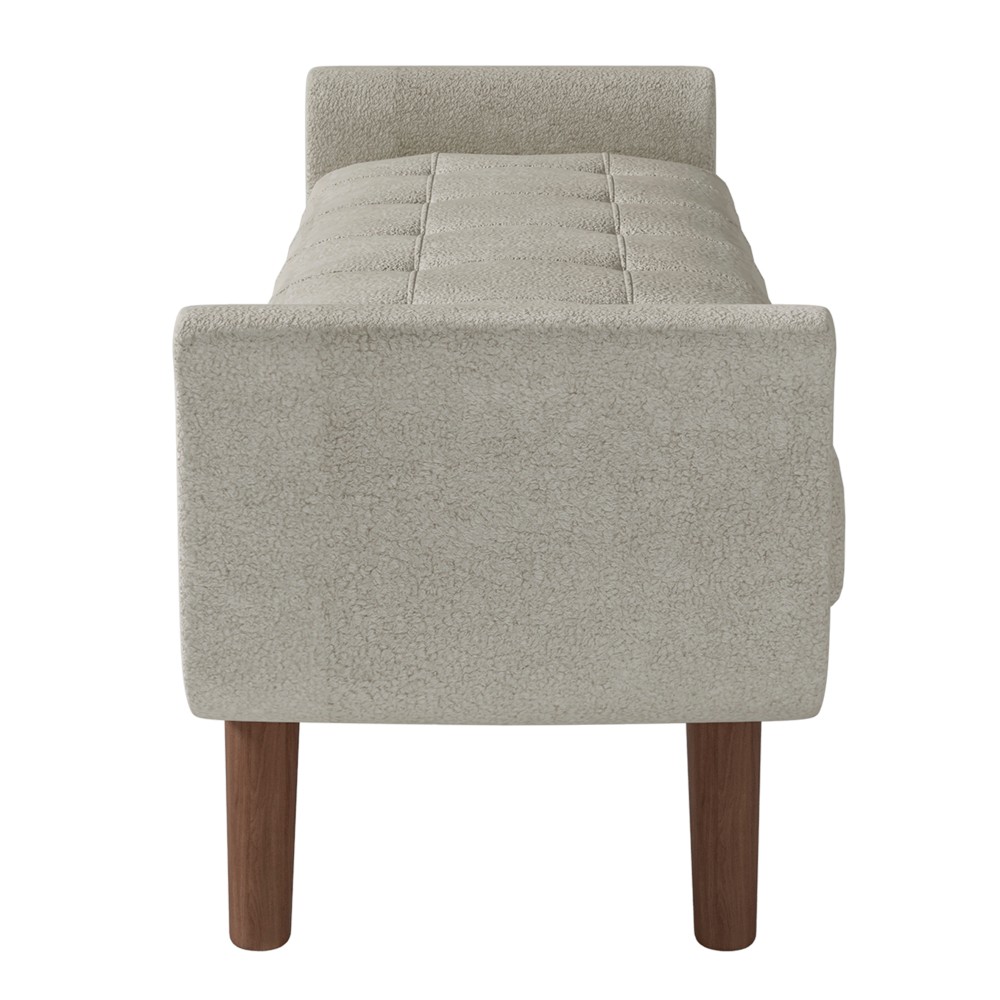 Puff Recamier Calçadeira 140cm Base Madeira Neville P02 Bouclé Cru - Mpozenato