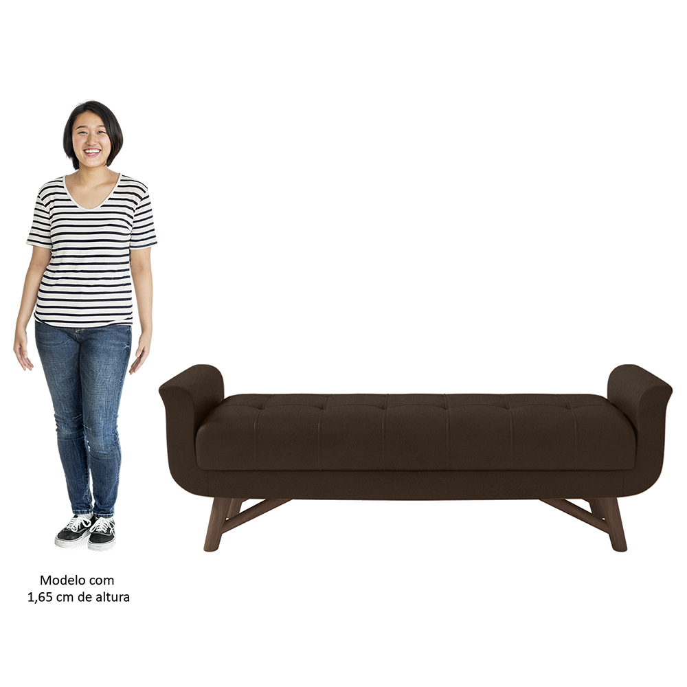 Puff Recamier Calçadeira 140cm Base Madeira Neville P02 Sintético Marrom - Mpozenato
