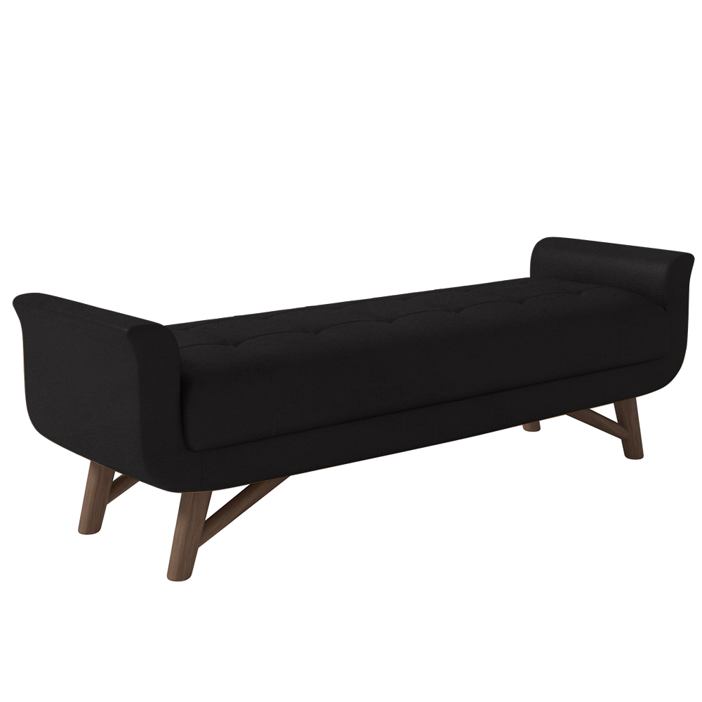 Puff Recamier Calçadeira 140cm Base Madeira Neville P02 Sintético Preto - Mpozenato