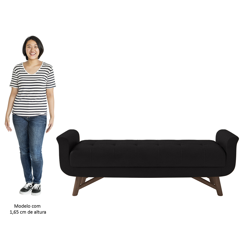 Puff Recamier Calçadeira 140cm Base Madeira Neville P02 Sintético Preto - Mpozenato