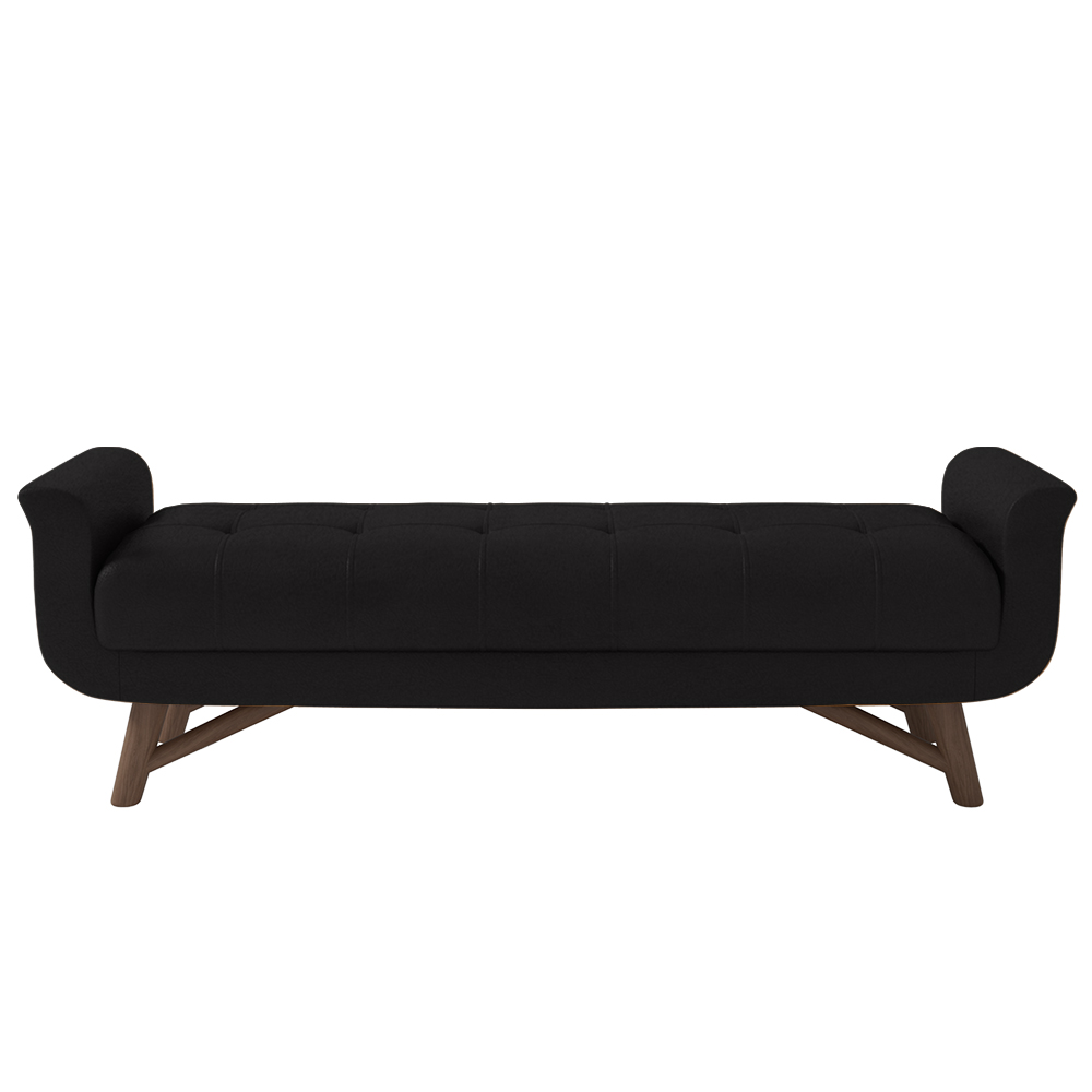 Puff Recamier Calçadeira 140cm Base Madeira Neville P02 Sintético Preto - Mpozenato