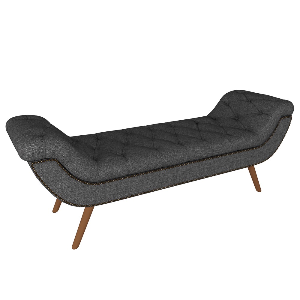 Puff Recamier Calçadeira 140cm Pés Palito Madeira Vêneto Z37 Linho Chumbo - Mpozenato
