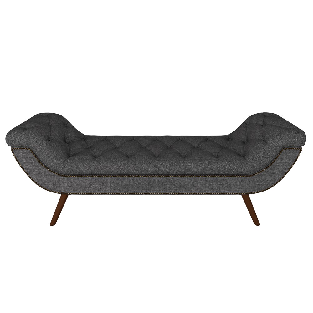 Puff Recamier Calçadeira 140cm Pés Palito Madeira Vêneto Z37 Linho Chumbo - Mpozenato