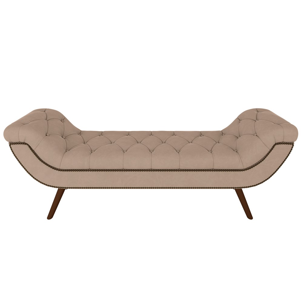 Puff Recamier Calçadeira 140cm Pés Palito Madeira Vêneto Z37 Veludo Bege - Mpozenato