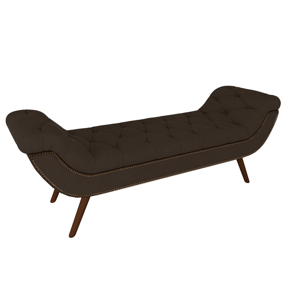 Puff Recamier Calçadeira 140cm Pés Palito Madeira Vêneto Z37 Veludo Marrom - Mpozenato