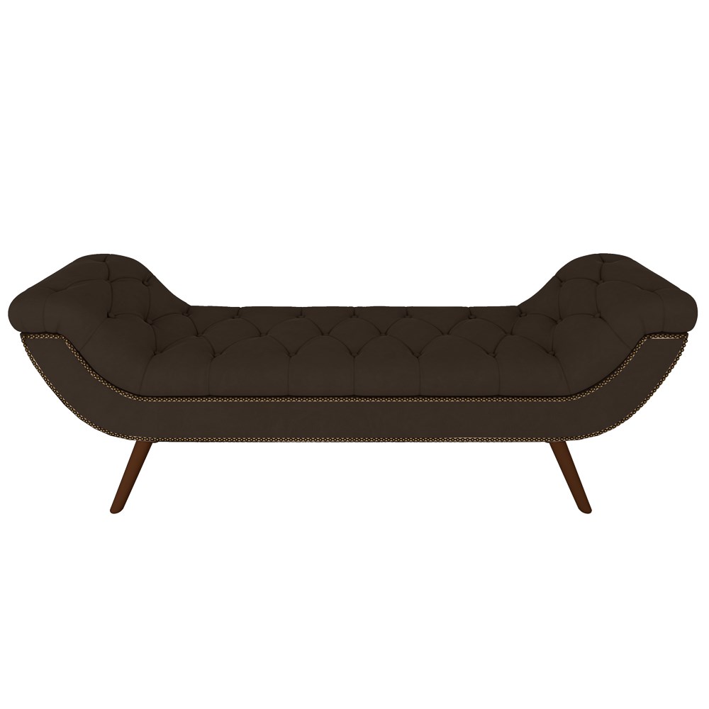 Puff Recamier Calçadeira 140cm Pés Palito Madeira Vêneto Z37 Veludo Marrom - Mpozenato